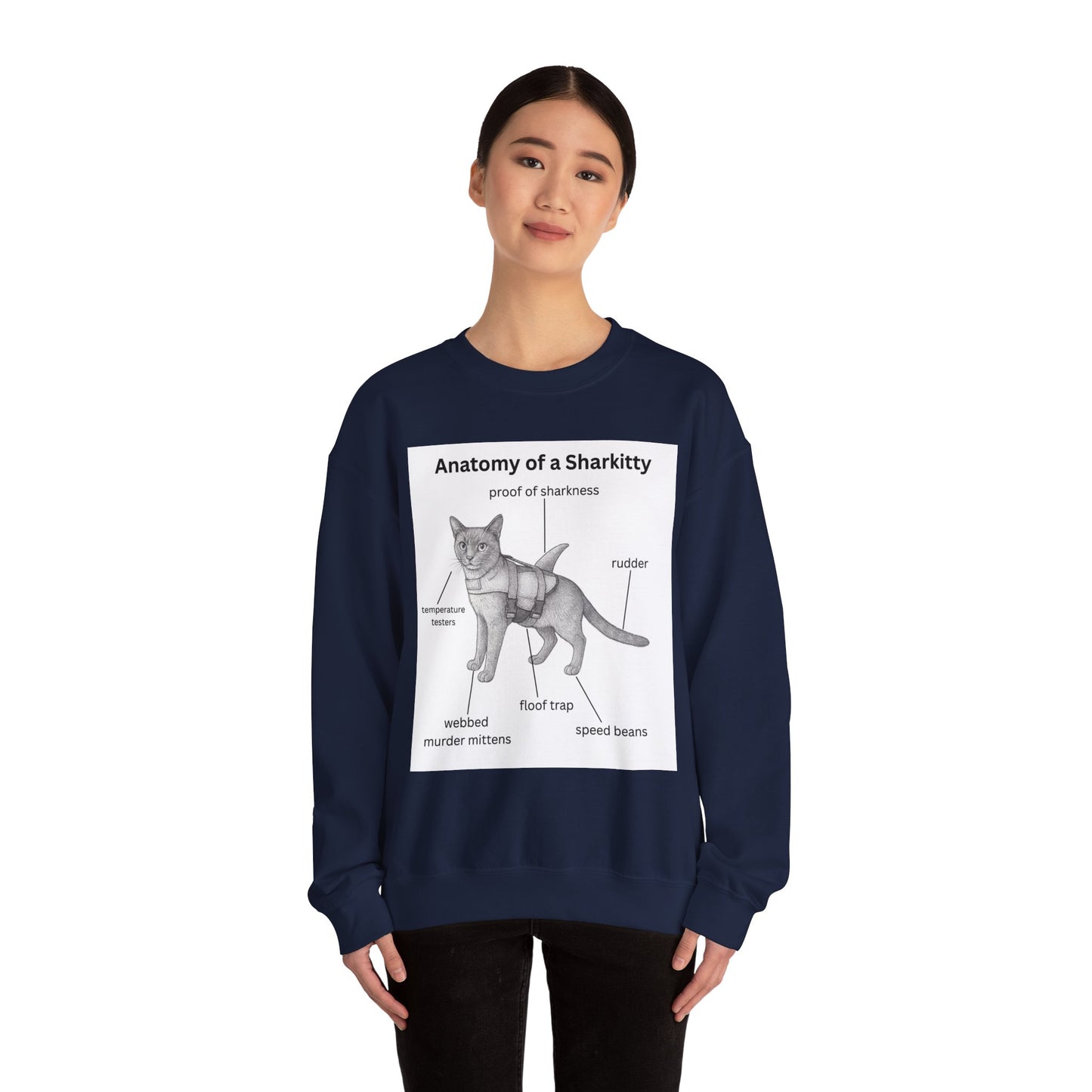 Sharkitty Anatomy Sweatshirt — Funny Cat Shark Diagram Crewneck