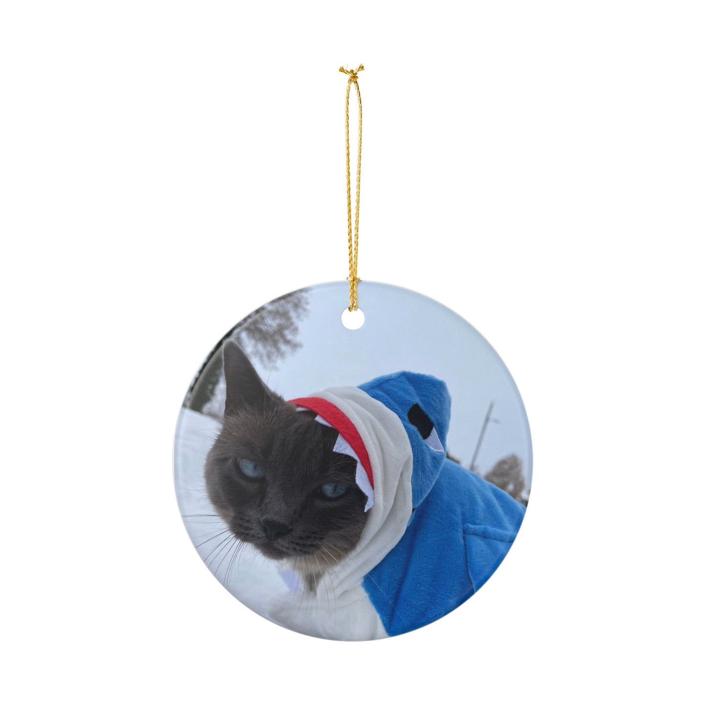 Snowy Sharkitty Ceramic Ornament