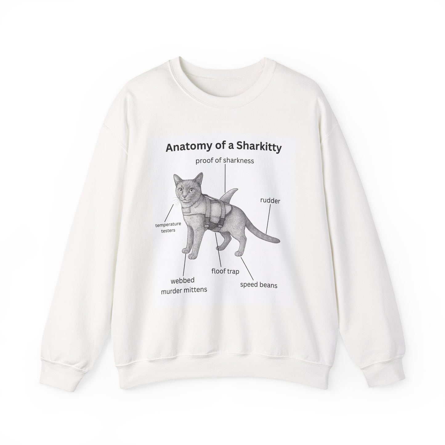 Sharkitty Anatomy Sweatshirt — Funny Cat Shark Diagram Crewneck