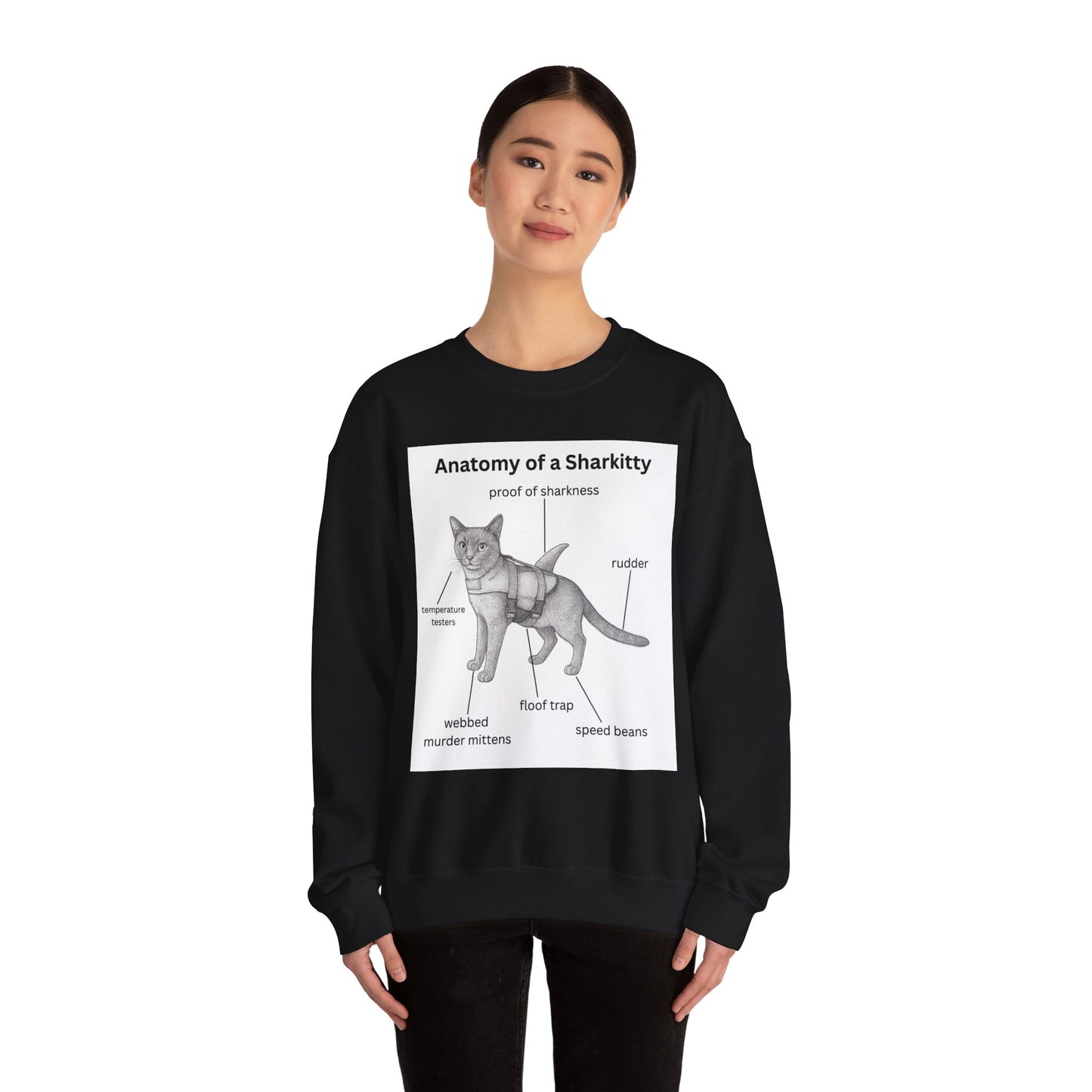 Sharkitty Anatomy Sweatshirt — Funny Cat Shark Diagram Crewneck