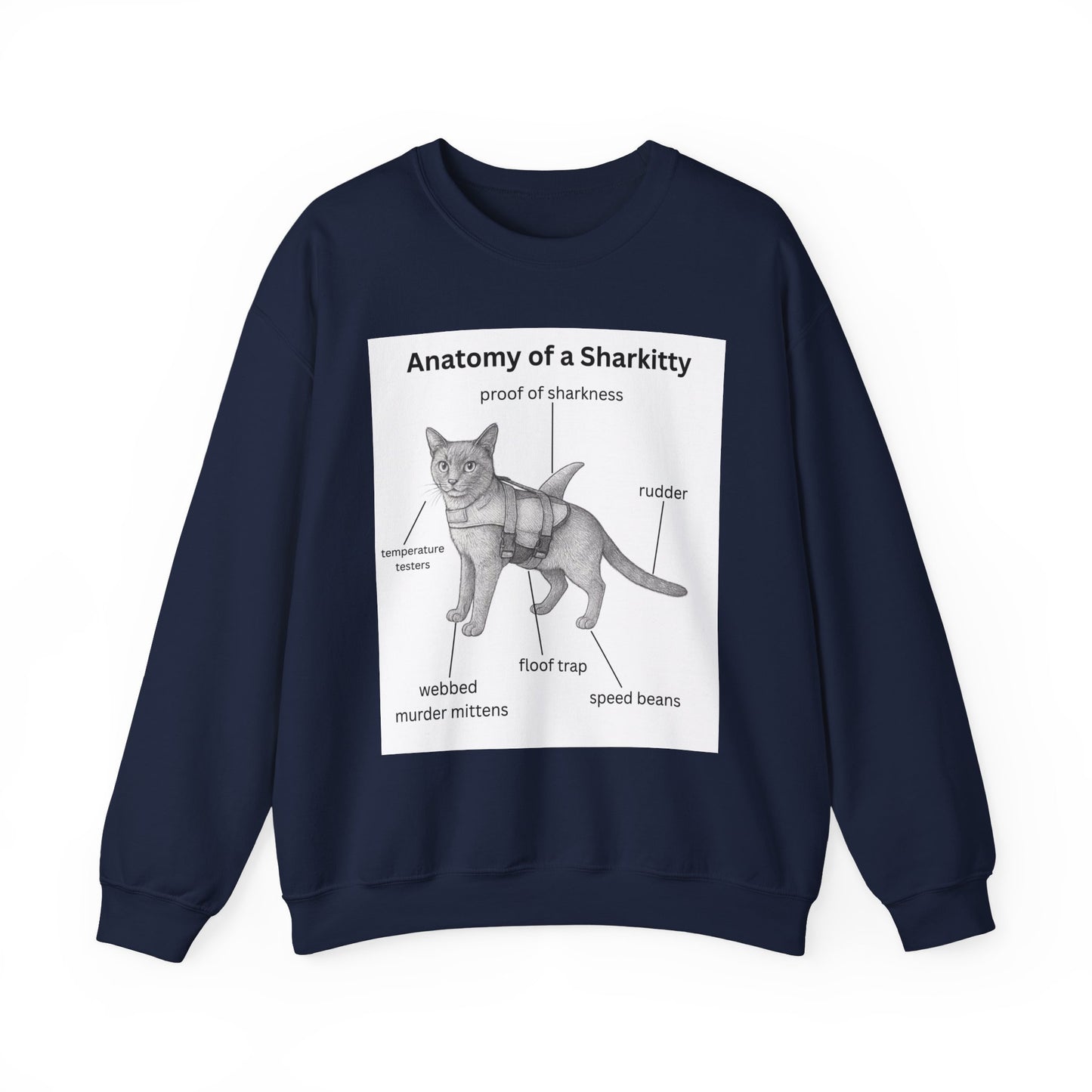 Sharkitty Anatomy Sweatshirt — Funny Cat Shark Diagram Crewneck