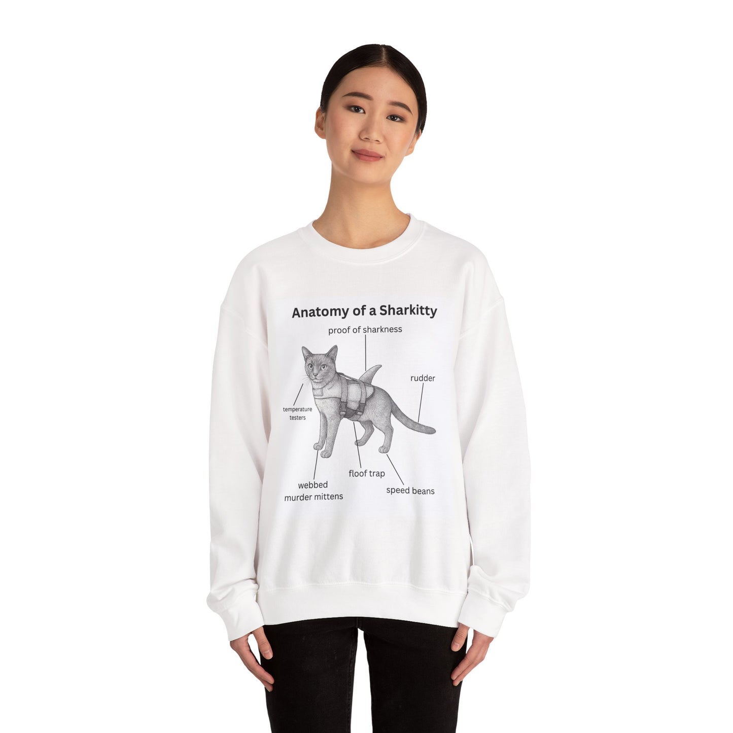 Sharkitty Anatomy Sweatshirt — Funny Cat Shark Diagram Crewneck