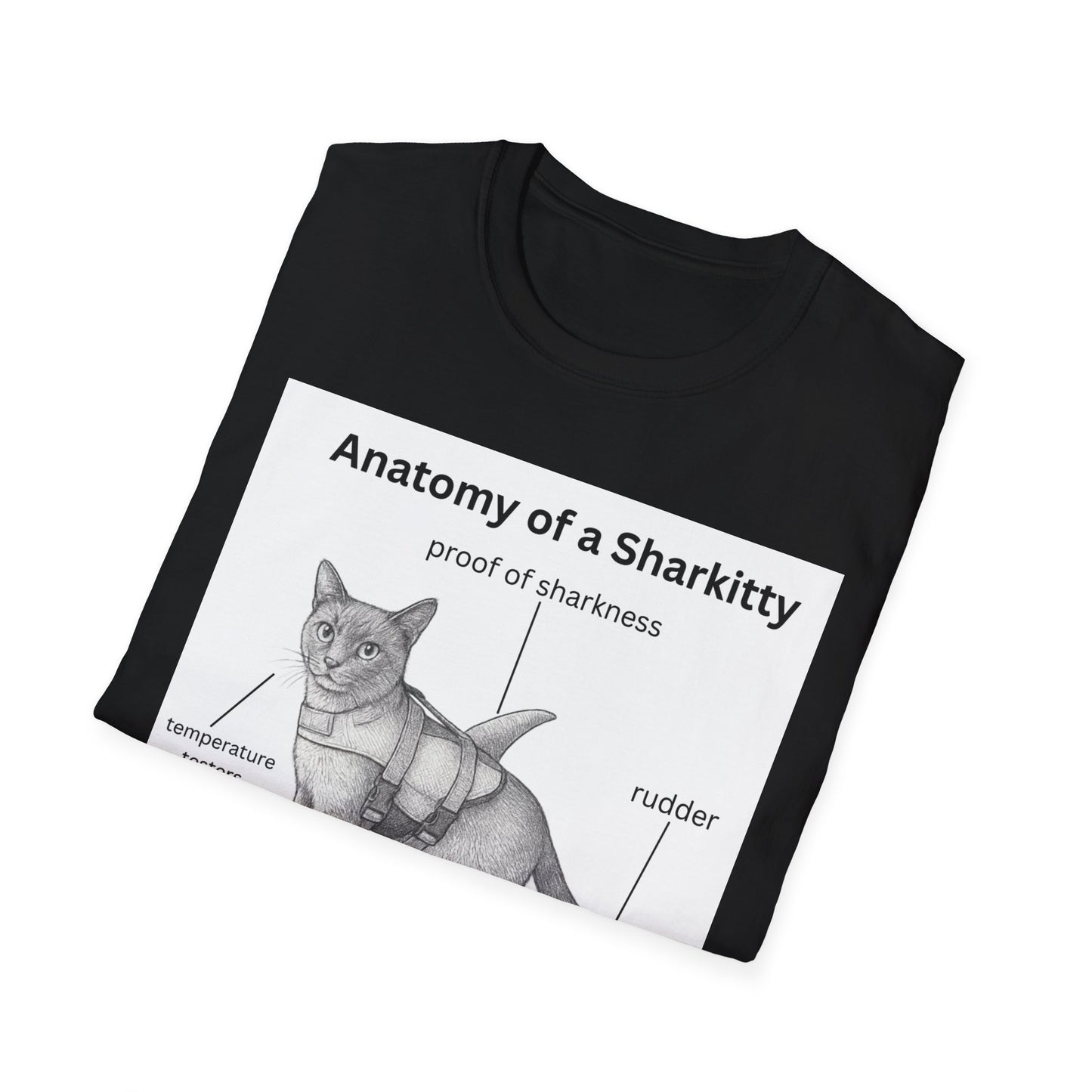 Sharkitty Anatomy T-Shirt – Funny Cat Diagram Tee (‘Anatomy of a Sharkitty’ Label)