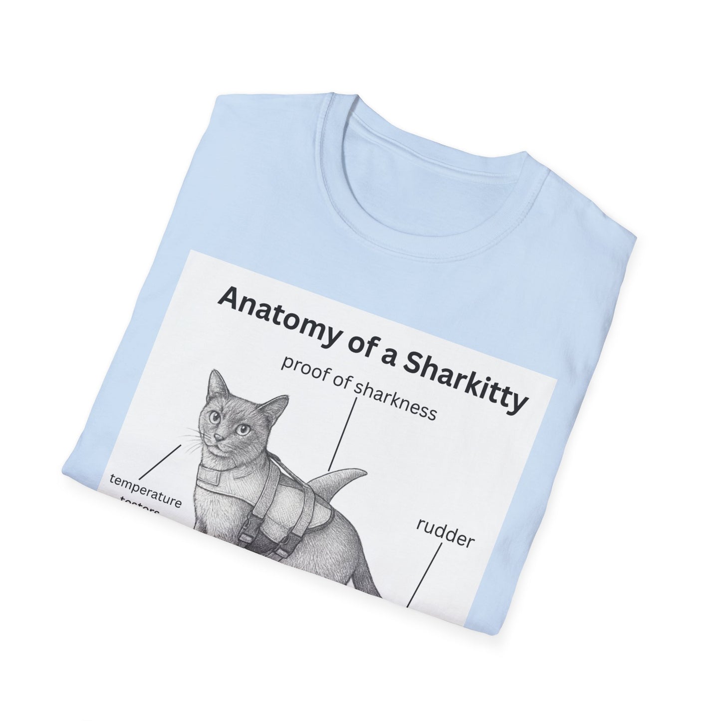 Sharkitty Anatomy T-Shirt – Funny Cat Diagram Tee (‘Anatomy of a Sharkitty’ Label)