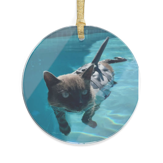 Swimming Sharkitty Cat Acrylic Ornament | Round Pet Photo Keepsake
