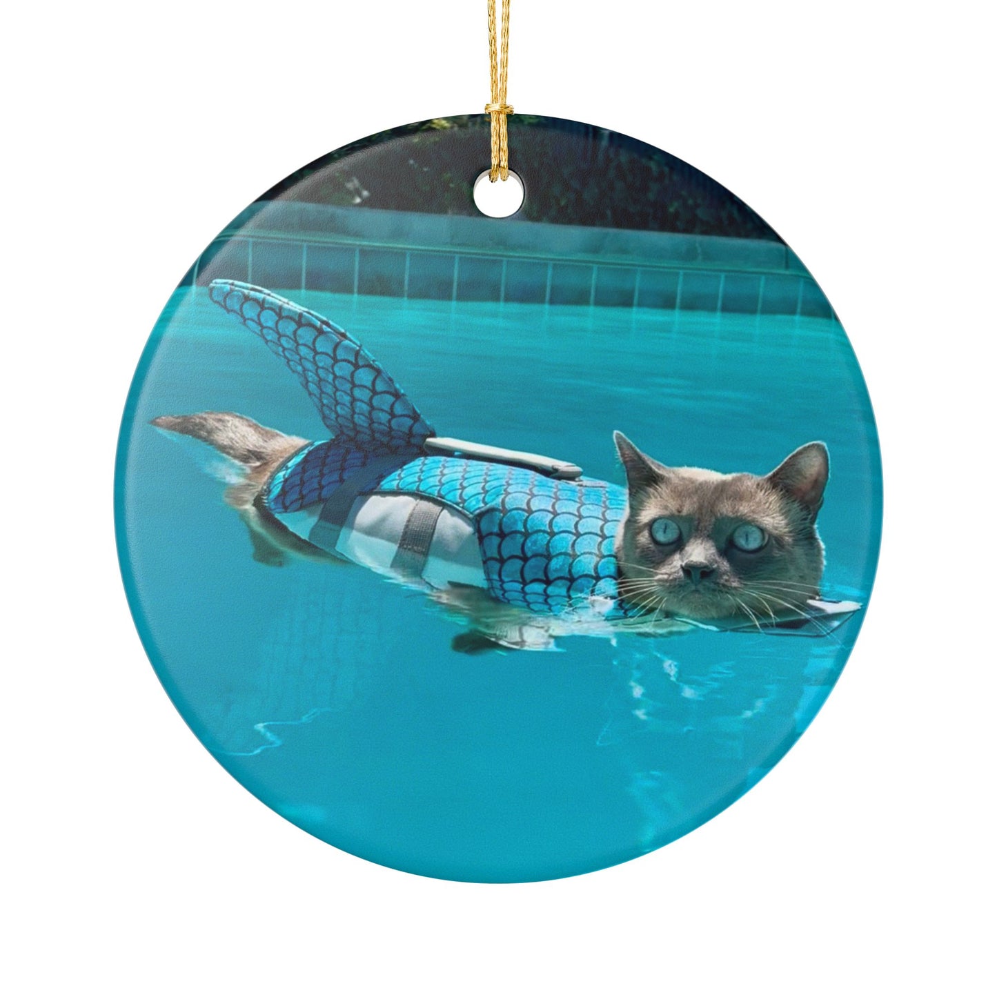Sharkitty Ceramic Ornament — Cute Swimming Cat Holiday Decor