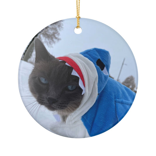 Snowy Sharkitty Ceramic Ornament