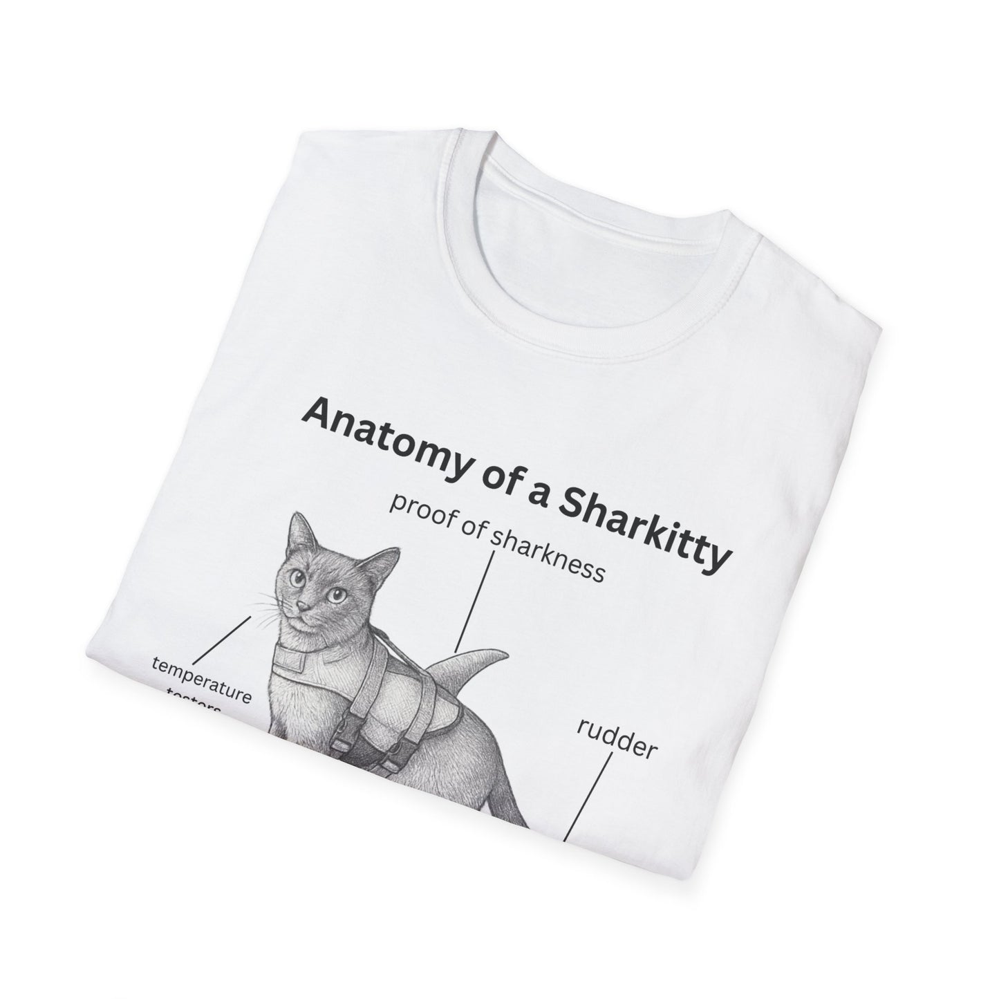 Sharkitty Anatomy T-Shirt – Funny Cat Diagram Tee (‘Anatomy of a Sharkitty’ Label)
