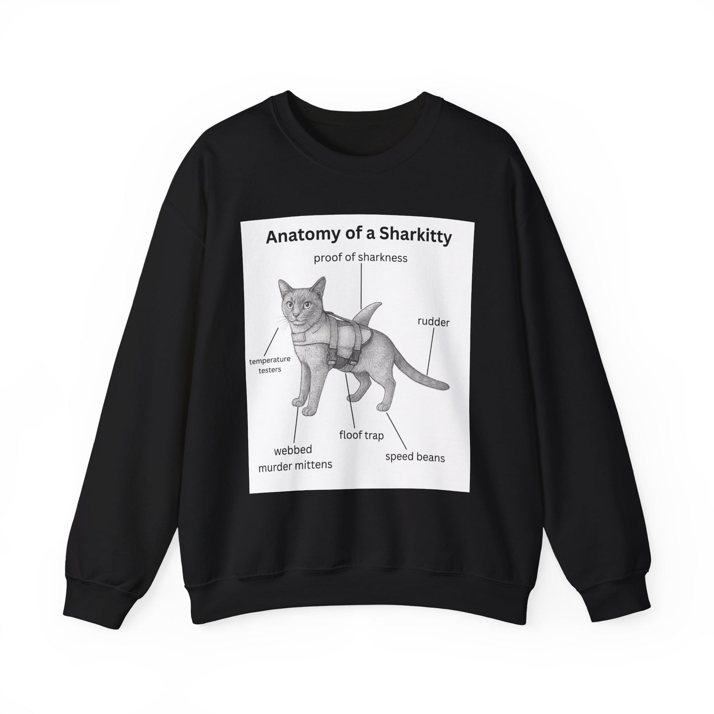 Sharkitty Anatomy Sweatshirt — Funny Cat Shark Diagram Crewneck
